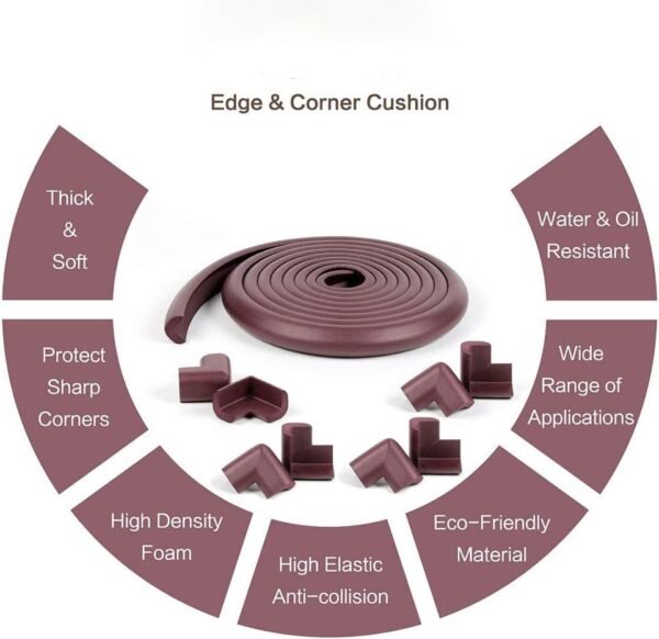 Vee Seven Premium Baby Safety Edge Guard & Corner Guards Kit - Extra Thick 2.4cm x 0.8cm - 4 Meter Roll with 8 Corners - Brown Color | Food-Graded | Shock Absorbing - Medium