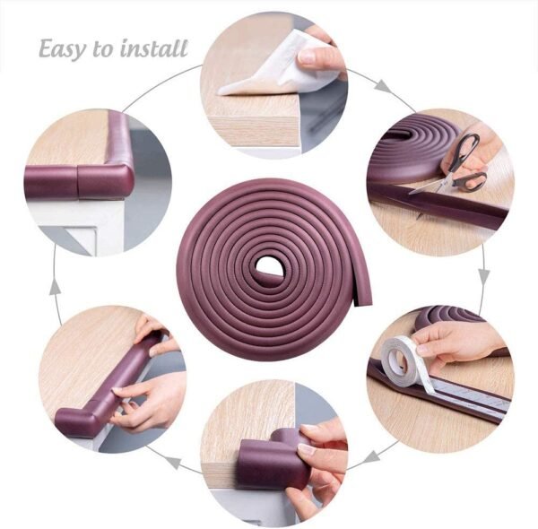 Vee Seven Premium Baby Safety Edge Guard & Corner Guards Kit - Extra Thick 2.4cm x 0.8cm - 4 Meter Roll with 8 Corners - Brown Color | Food-Graded | Shock Absorbing - Medium