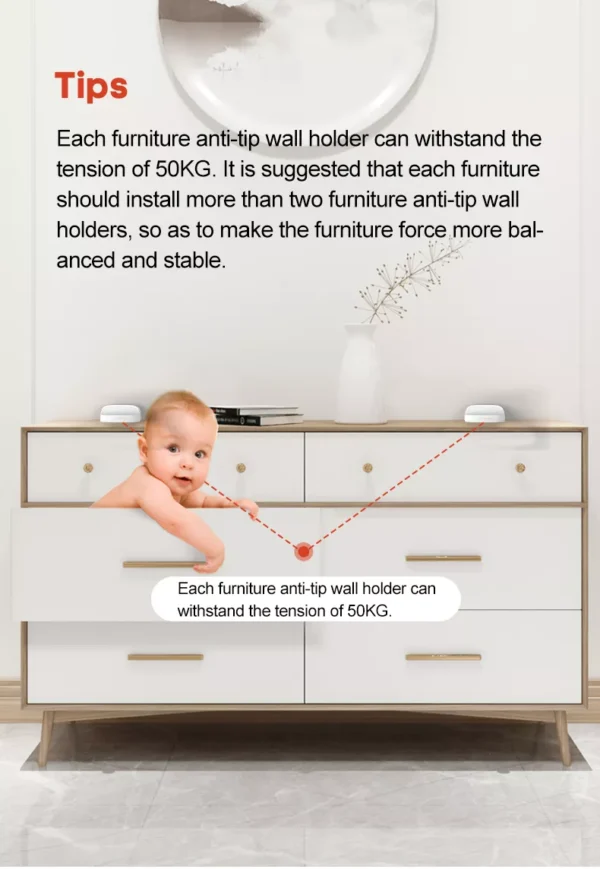 Vee Seven Premium Baby Safety Furniture Anti-Tip Wall Holder 2-Piece Set - Dubai's Trusted Baby Proofing Solution - Pre-Taped with 3M Adhesive"