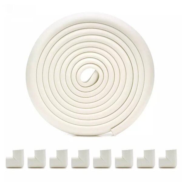 Vee Seven Child Protective Edge Guard & Corner Guards Kit - Extra Thick 3.5cm x 1.2cm - 4 Meter Roll with 8 Pre-Taped Corners - White Color | Food-Graded | Shock Absorbing - Babyproof Your Home Safely!"
