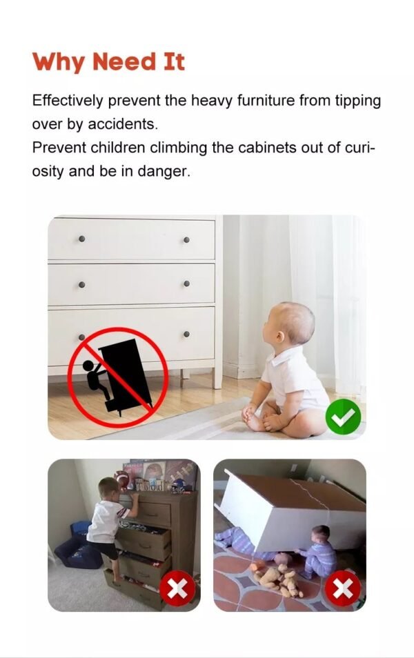 Vee Seven Premium Baby Safety Furniture Anti-Tip Wall Holder 2-Piece Set - Dubai's Trusted Baby Proofing Solution - Pre-Taped with 3M Adhesive"