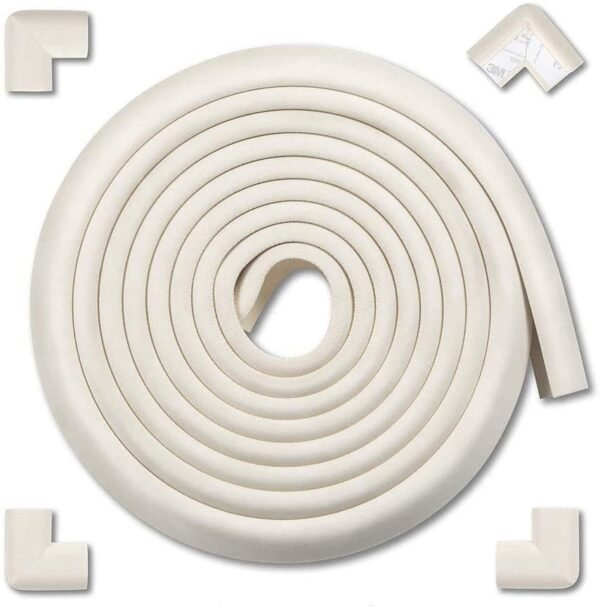 Vee Seven Child Protective Edge Guard & Corner Guards Kit - Extra Thick 3.5cm x 1.2cm - 4 Meter Roll with 8 Pre-Taped Corners - White Color | Food-Graded | Shock Absorbing - Babyproof Your Home Safely!"