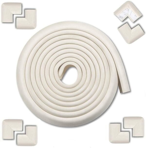 Vee Seven Child Protective Edge Guard & Corner Guards Kit - Extra Thick 3.5cm x 1.2cm - 4 Meter Roll with 8 Pre-Taped Corners - White Color | Food-Graded | Shock Absorbing - Babyproof Your Home Safely!"